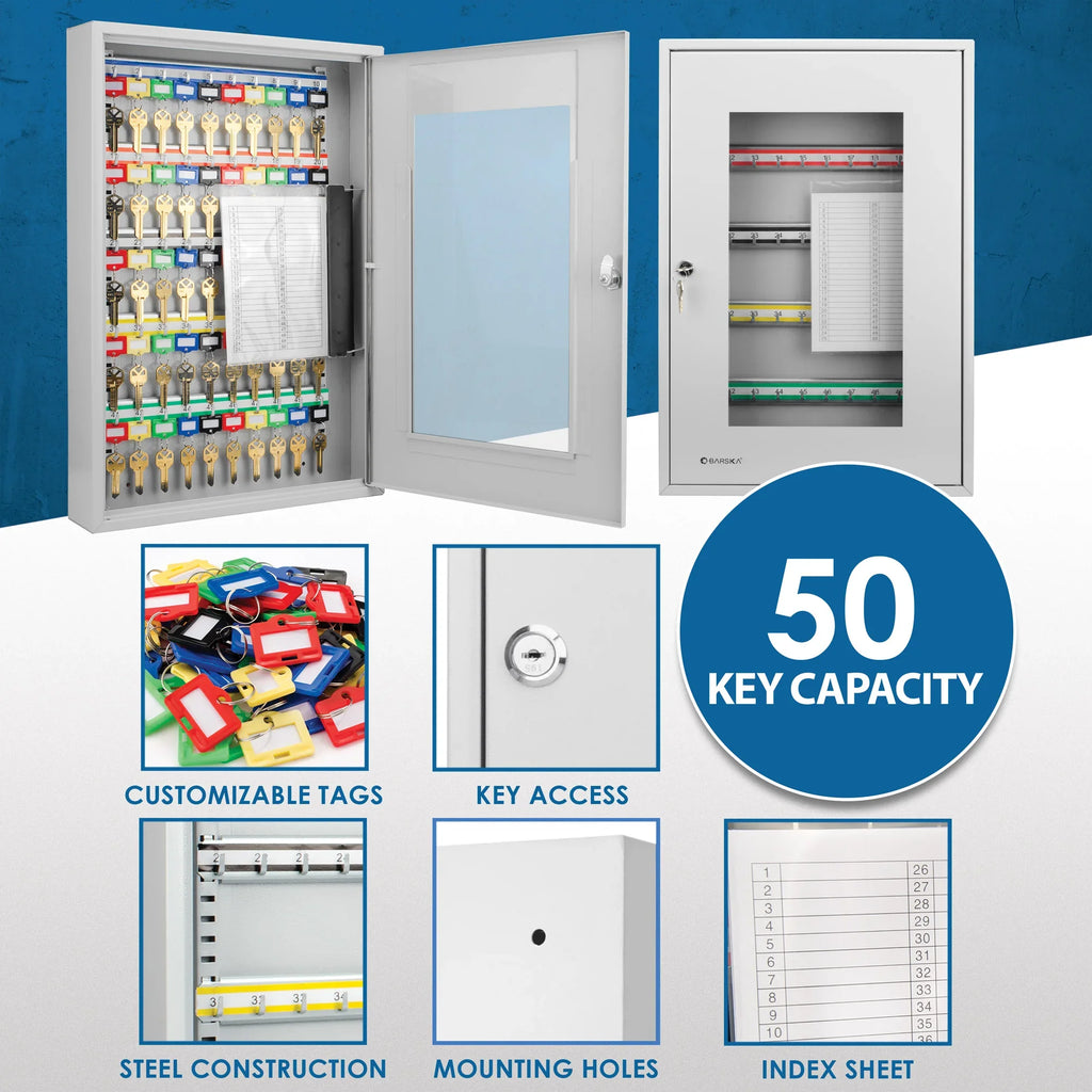 Barska 50 Capacity Adjustable Key Cabinet with Glass Door | CB12950