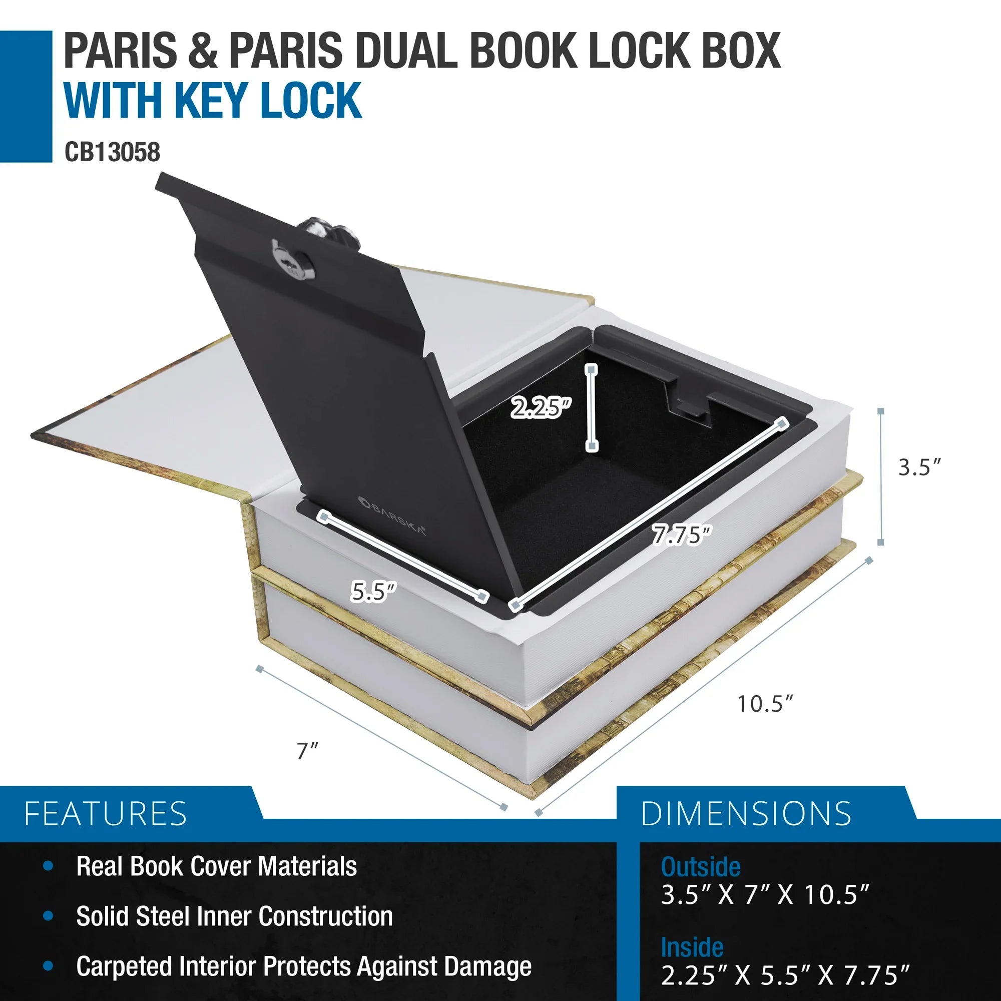 Barska Paris & London Series Dual Book Lock Boxes with Key Lock | CB12470, CB13056, CB13058