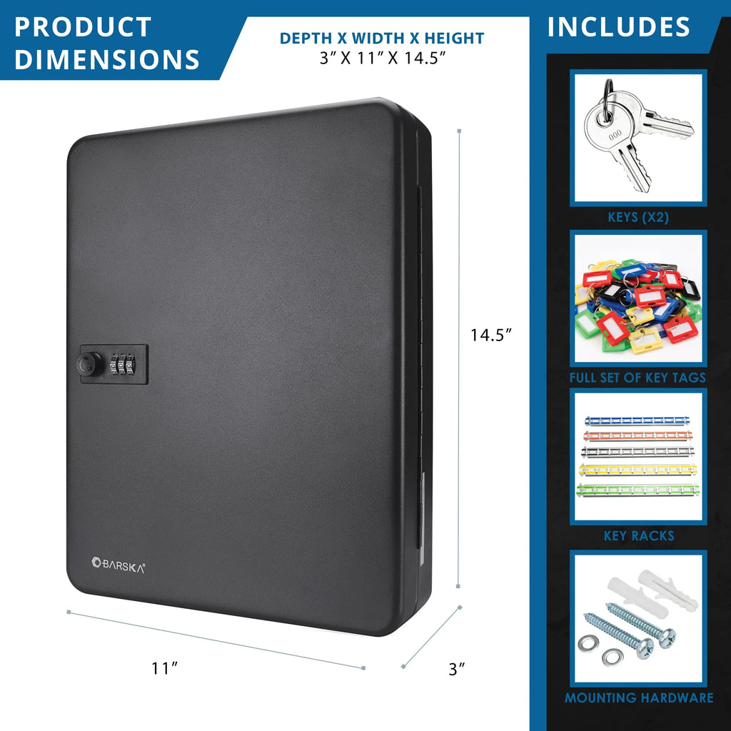 Barska 48 Capacity Adjustable Key Cabinet with Combination Lock, Black | CB13606