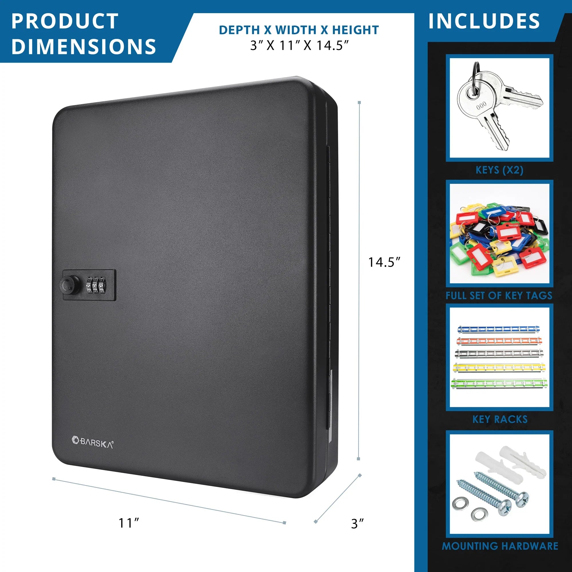 Barska 48 Capacity Adjustable Key Cabinet with Combination Lock, Black | CB13606