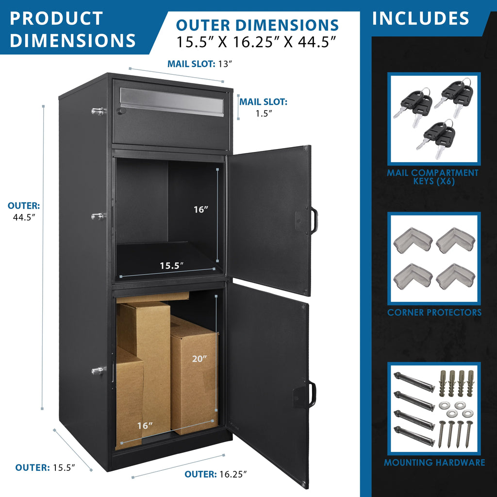 Barska MPCB-100 Three Compartment Locking Mail and Parcel Box with Package Compartments | CB13610