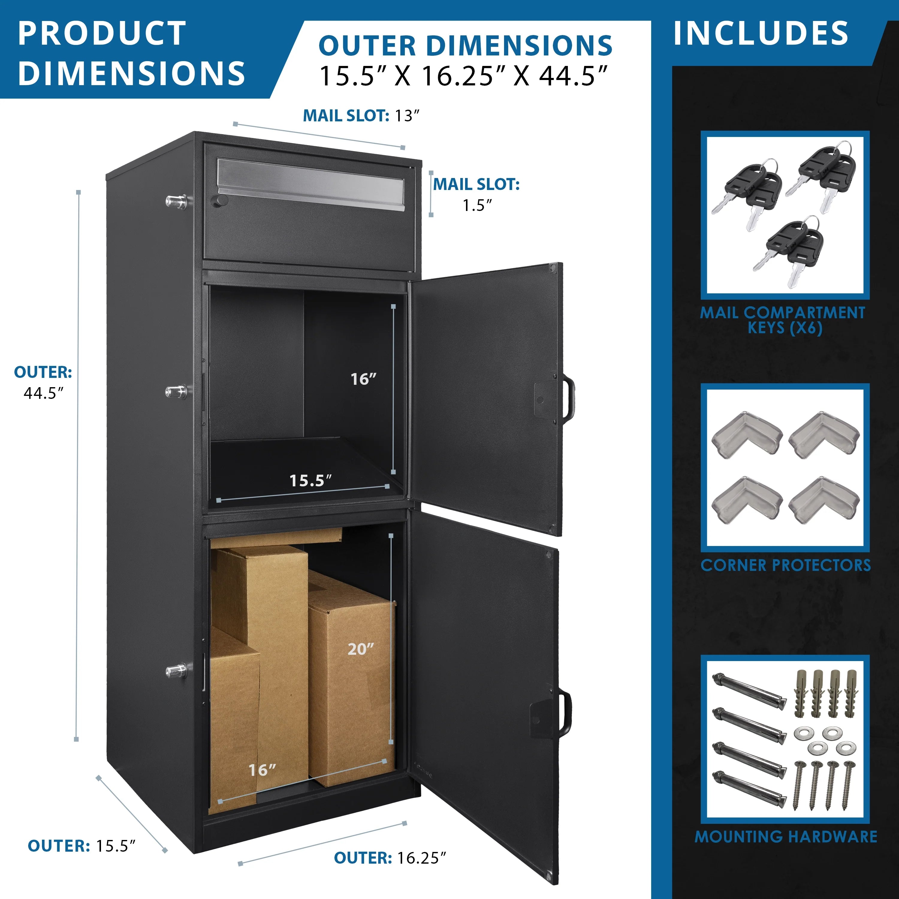 Barska MPCB-100 Three Compartment Locking Mail and Parcel Box with Package Compartments | CB13610