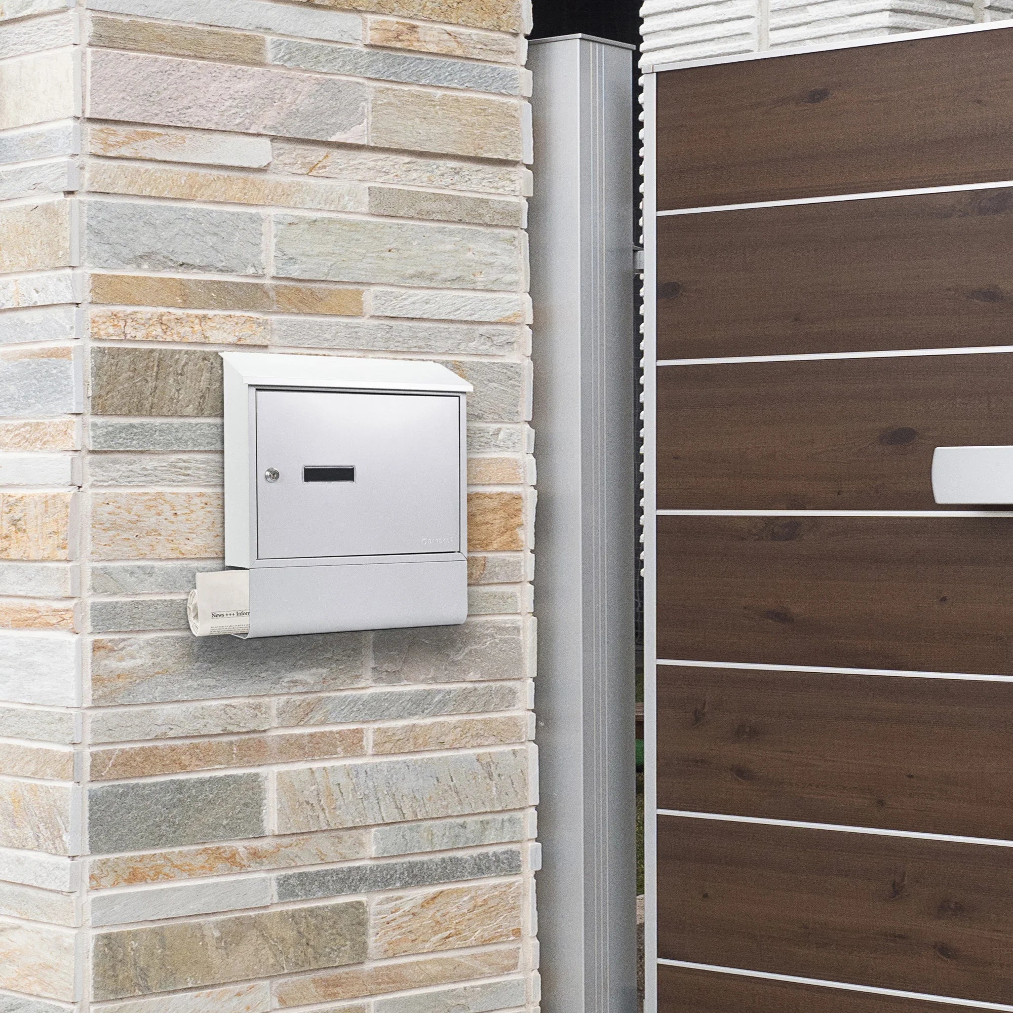 Barska Contemporary Locking Wall Mount Mailbox with Newspaper Bucket | CB13698