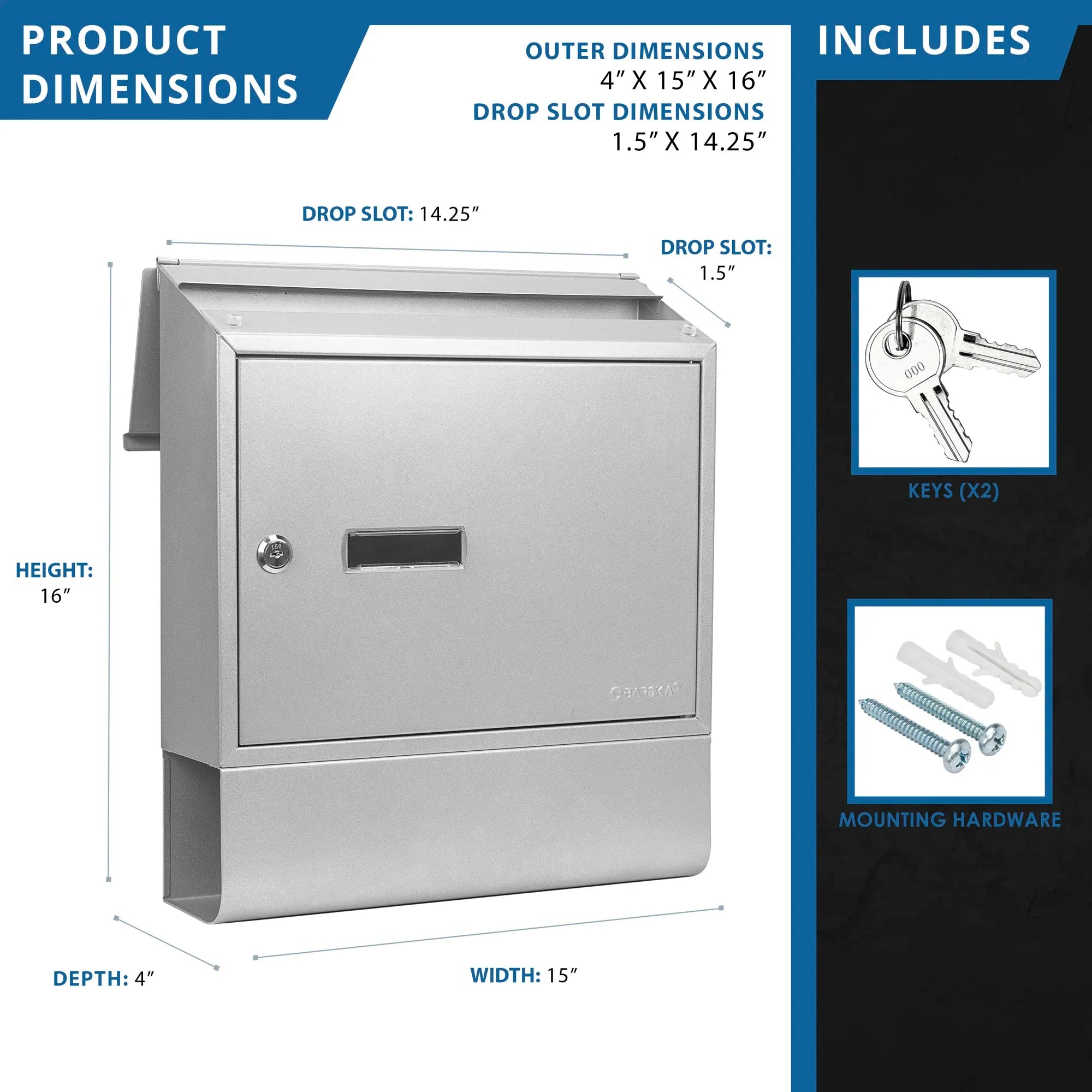 Barska Contemporary Locking Wall Mount Mailbox with Newspaper Bucket | CB13698