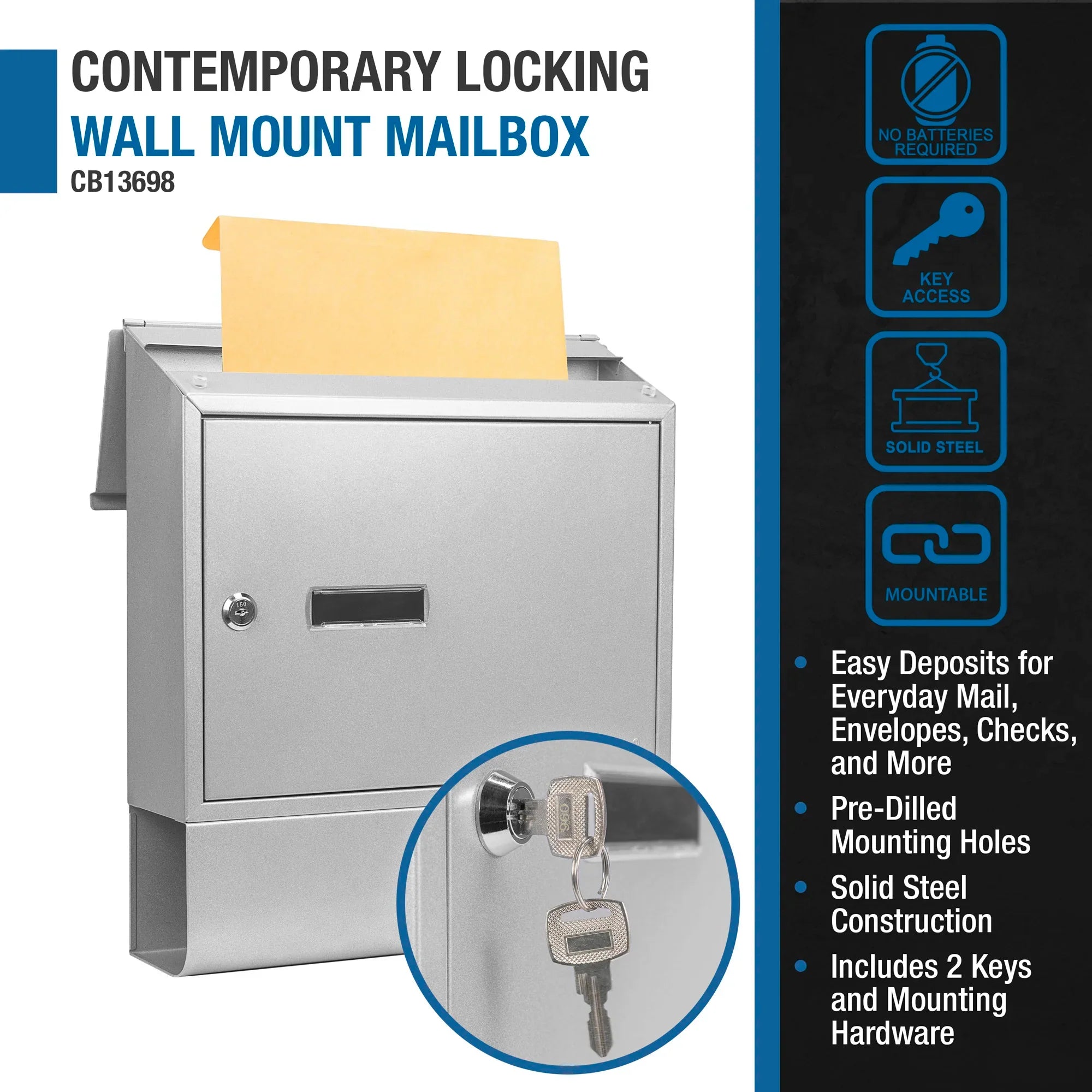 Barska Contemporary Locking Wall Mount Mailbox with Newspaper Bucket | CB13698