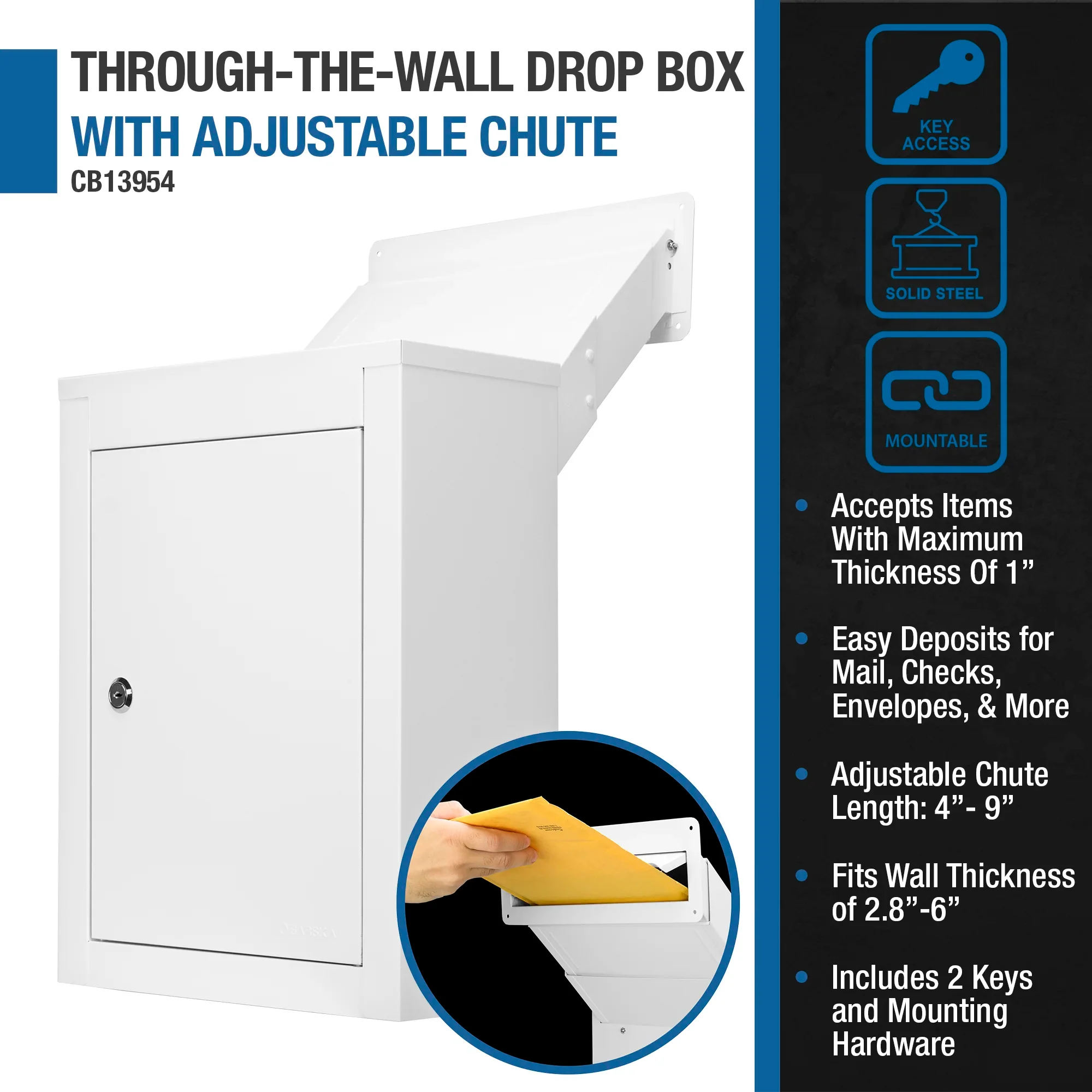 Barska Through-The-Wall Drop Box with Adjustable Chute | CB13954