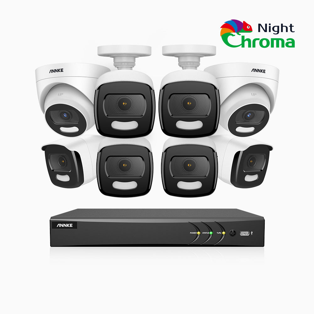 Annke NightChroma NCK500 - 3K 16 Channel PoE Security System with 6 Bullet & 2 Turret Cameras, Acme Color Night Vision, f/1.0 Super Aperture, Active Alignment, Built-in Microphone, IP67, All-Metal Housing