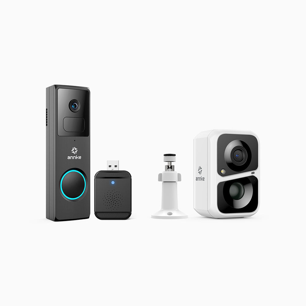 Annke Whiffle 1080P Full HD Wireless Doorbell Camera + Custos 3MP WiFi Battery & Solar Powered Outdoor Security Camera