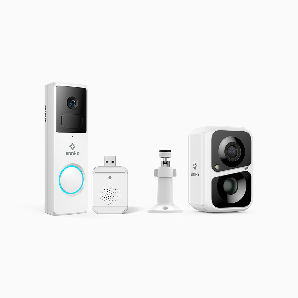 Annke Whiffle 1080P Full HD Wireless Doorbell Camera + Custos 3MP WiFi Battery & Solar Powered Outdoor Security Camera
