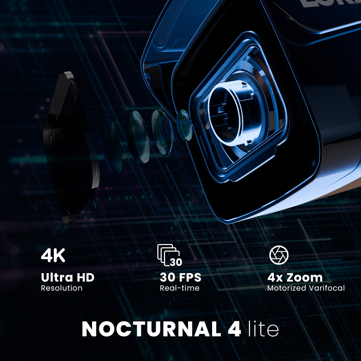 Lorex Nocturnal Series N4 Lite 4K IP Wired Bullet Security Camera with Motorized Varifocal Lens, Real-Time 30FPS Recording and IK10 Vandal Proof