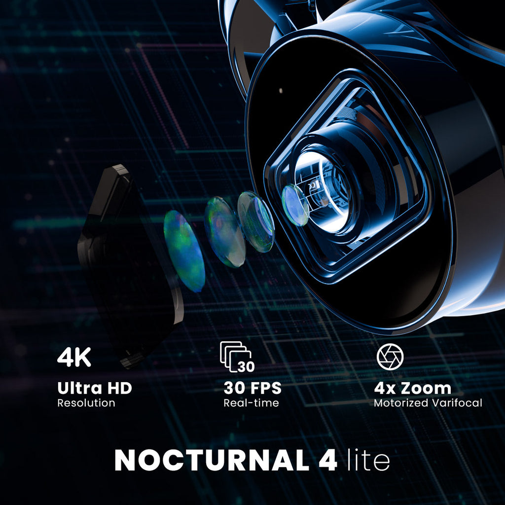 Lorex Nocturnal Series N4 Lite 4K IP Wired Turret Security Camera with Motorized Varifocal Lens, Real-Time 30FPS Recording