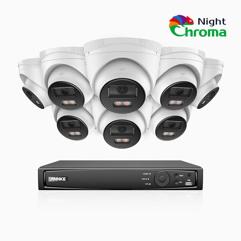 Annke NightChroma NCK500 - 3K 16 Channel 8 Cameras PoE Security System, Acme Color Night Vision, f/1.0 Super Aperture, Active Alignment, Built-in Microphone, IP67, All-Metal Housing
