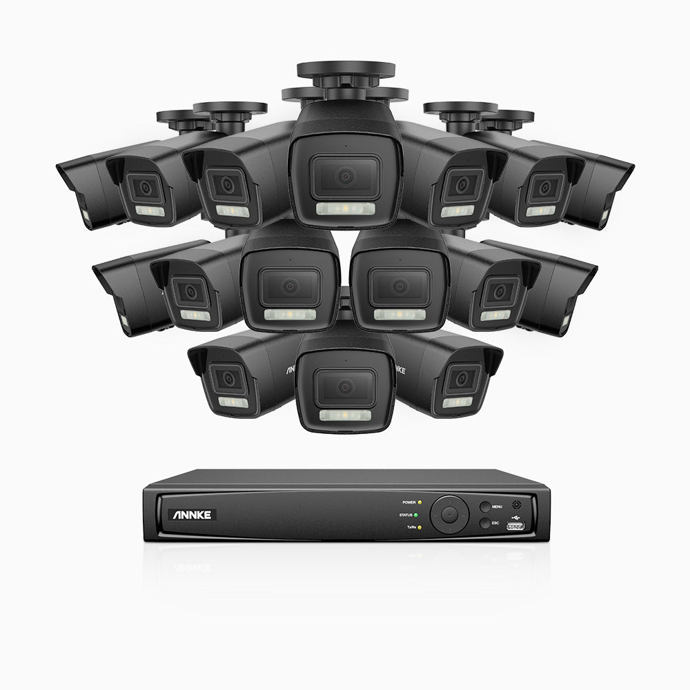 Annke H500P - 3K 16 Channel 16 Cameras PoE Security System, Color & IR Night Vision, 3072*1728 Resolution, f/1.6 Aperture (0.005 Lux), Human & Vehicle Detection, Built-in Microphone,IP67
