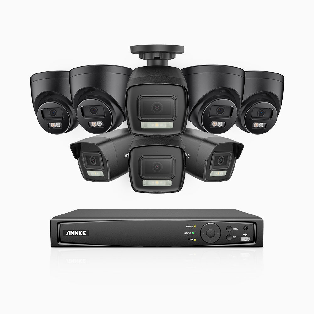 Annke H500P - 3K 16 Channel PoE Security System with 4 Bullet & 4 Turret Cameras, Color & IR Night Vision, 3072*1728 Resolution, f/1.6 Aperture (0.005 Lux), Human & Vehicle Detection, Built-in Microphone,IP67