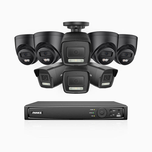 Annke H500P - 3K 16 Channel PoE Security System with 4 Bullet & 4 Turret Cameras, Color & IR Night Vision, 3072*1728 Resolution, f/1.6 Aperture (0.005 Lux), Human & Vehicle Detection, Built-in Microphone,IP67