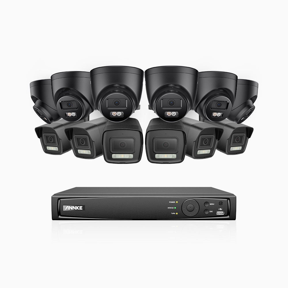 Annke H500P - 3K 16 Channel PoE Security System with 6 Bullet & 6 Turret Cameras, Color & IR Night Vision, 3072*1728 Resolution, f/1.6 Aperture (0.005 Lux), Human & Vehicle Detection, Built-in Microphone,IP67