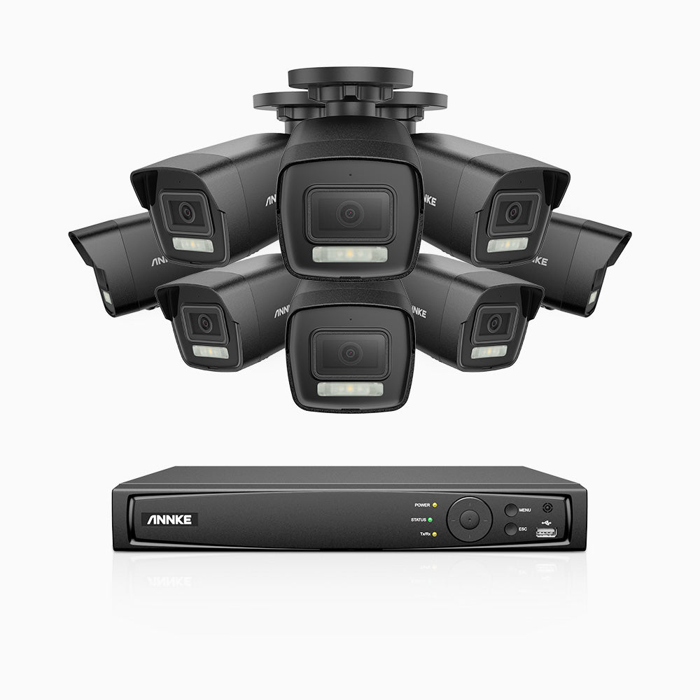 Annke H500P - 3K 16 Channel 8 Cameras PoE Security System, Color & IR Night Vision, 3072*1728 Resolution, f/1.6 Aperture (0.005 Lux), Human & Vehicle Detection, Built-in Microphone,IP67