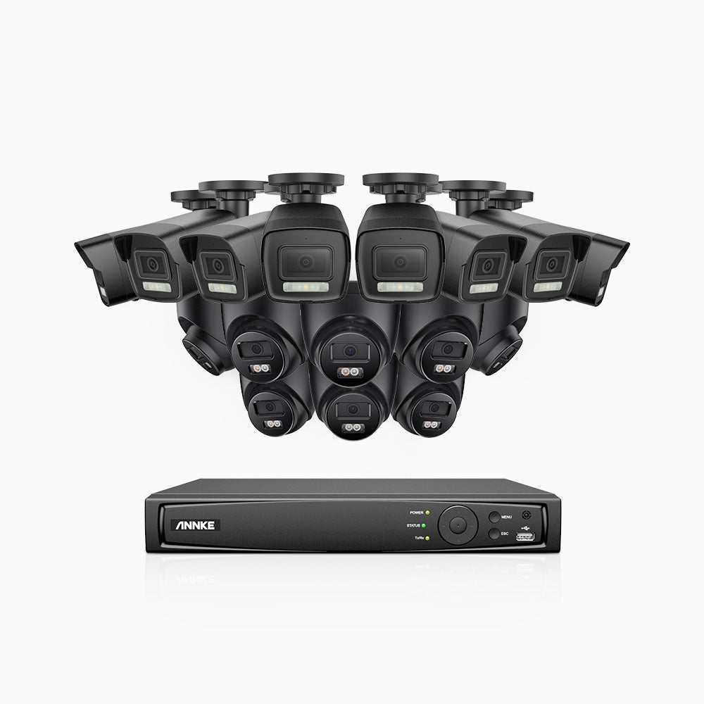 Annke H500P - 3K 16 Channel PoE Security System with 8 Bullet & 8 Turret Cameras, Color & IR Night Vision, 3072*1728 Resolution, f/1.6 Aperture (0.005 Lux), Human & Vehicle Detection, Built-in Microphone,IP67
