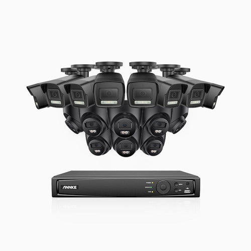 Annke H500P - 3K 16 Channel PoE Security System with 8 Bullet & 8 Turret Cameras, Color & IR Night Vision, 3072*1728 Resolution, f/1.6 Aperture (0.005 Lux), Human & Vehicle Detection, Built-in Microphone,IP67