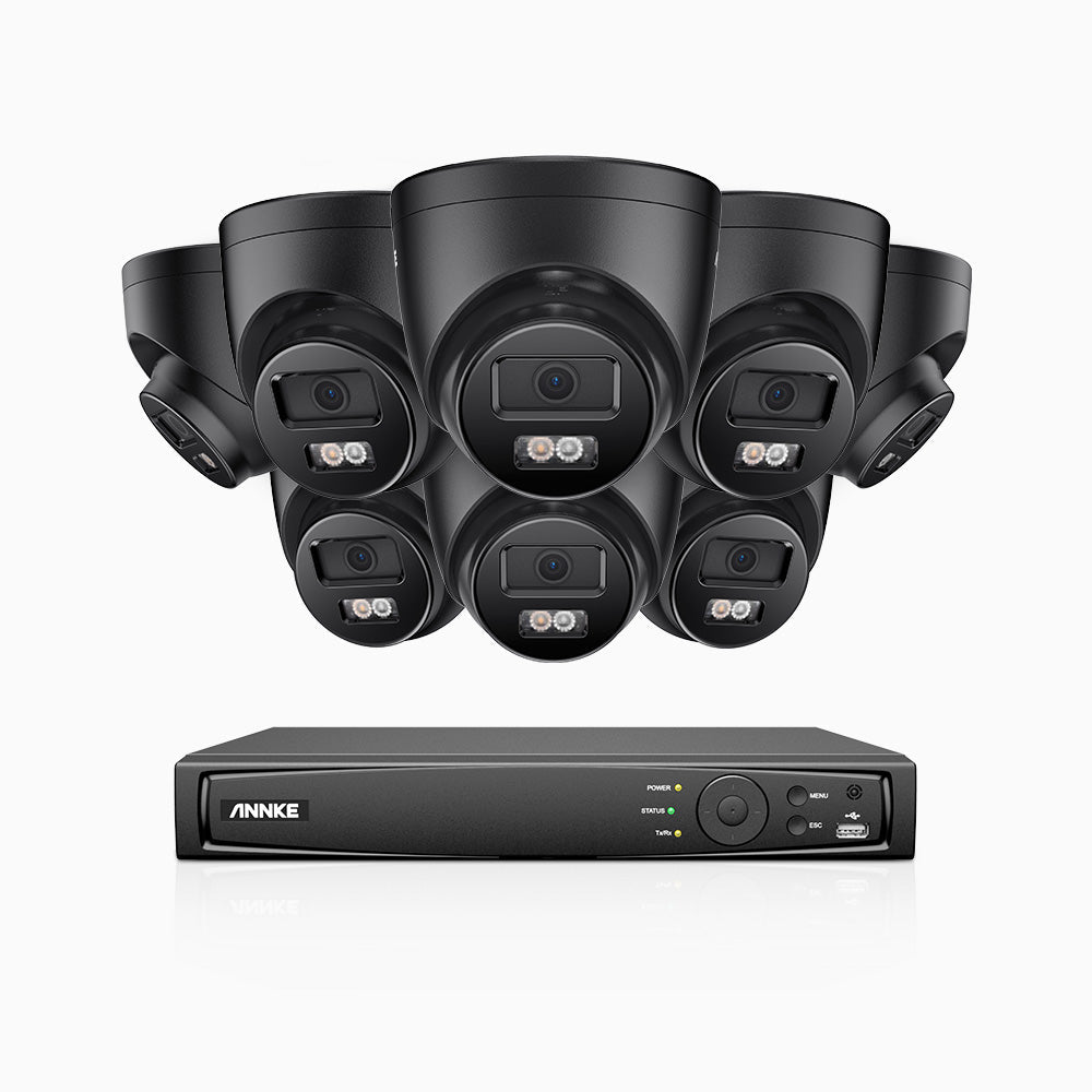 Annke H500P - 3K 16 Channel 8 Cameras PoE Security System, Color & IR Night Vision, 3072*1728 Resolution, f/1.6 Aperture (0.005 Lux), Human & Vehicle Detection, Built-in Microphone,IP67