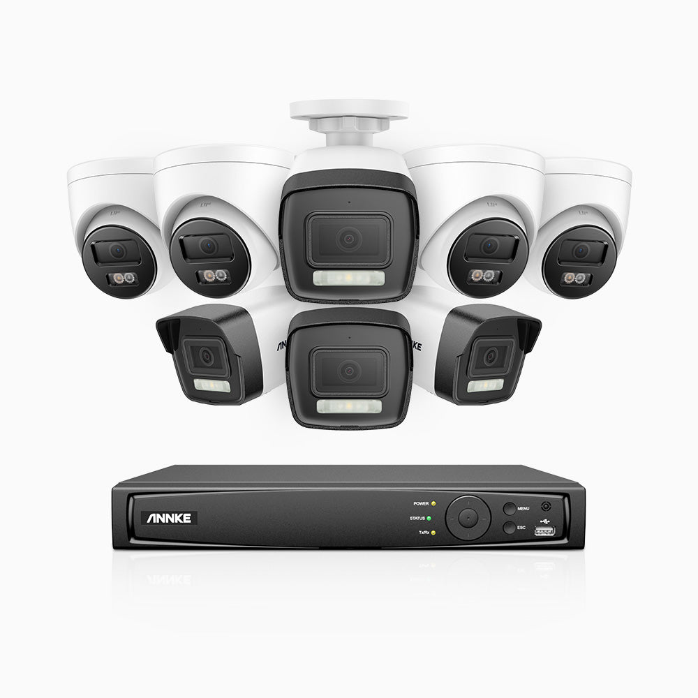 Annke H500P - 3K 16 Channel PoE Security System with 4 Bullet & 4 Turret Cameras, Color & IR Night Vision, 3072*1728 Resolution, f/1.6 Aperture (0.005 Lux), Human & Vehicle Detection, Built-in Microphone,IP67