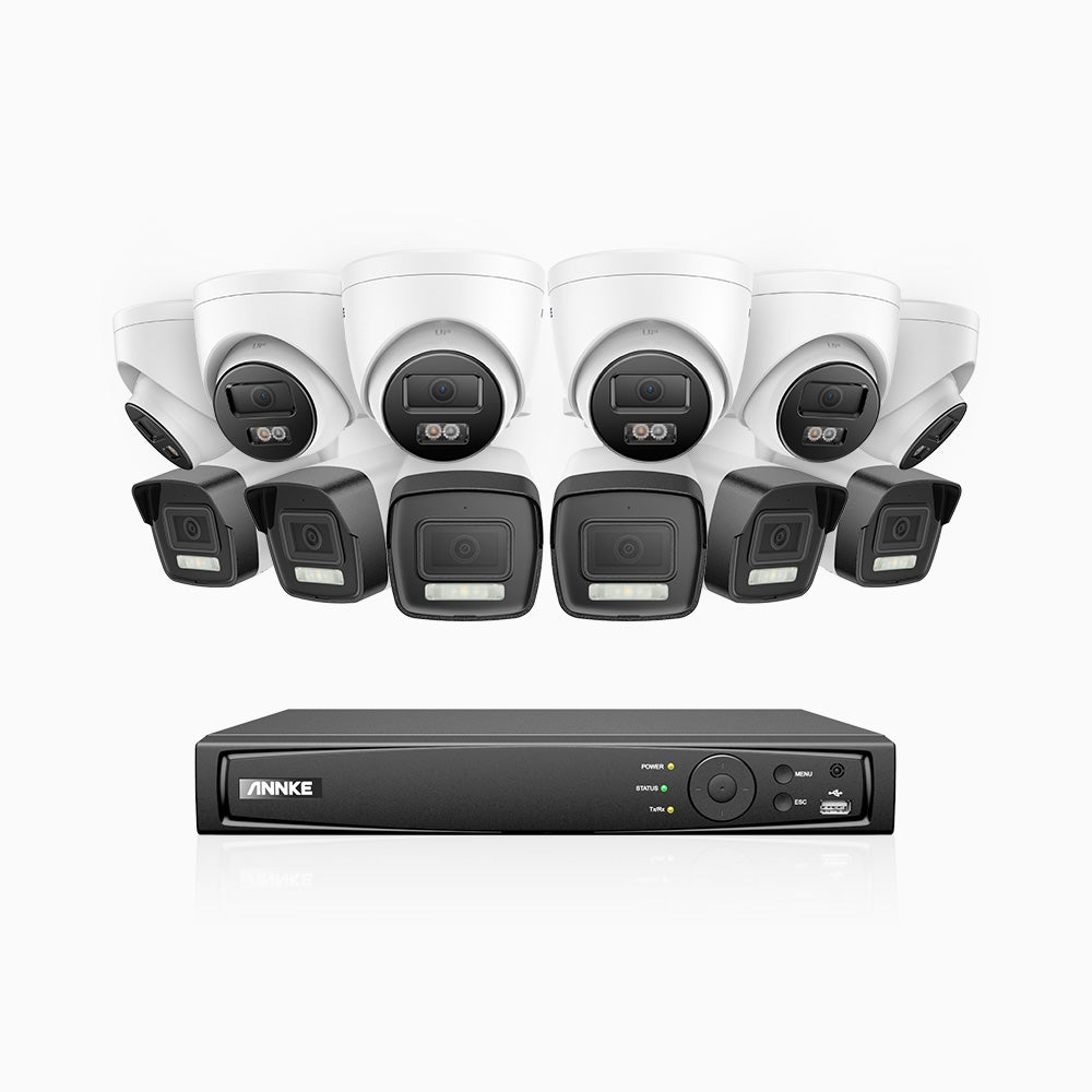 Annke H500P - 3K 16 Channel PoE Security System with 6 Bullet & 6 Turret Cameras, Color & IR Night Vision, 3072*1728 Resolution, f/1.6 Aperture (0.005 Lux), Human & Vehicle Detection, Built-in Microphone,IP67