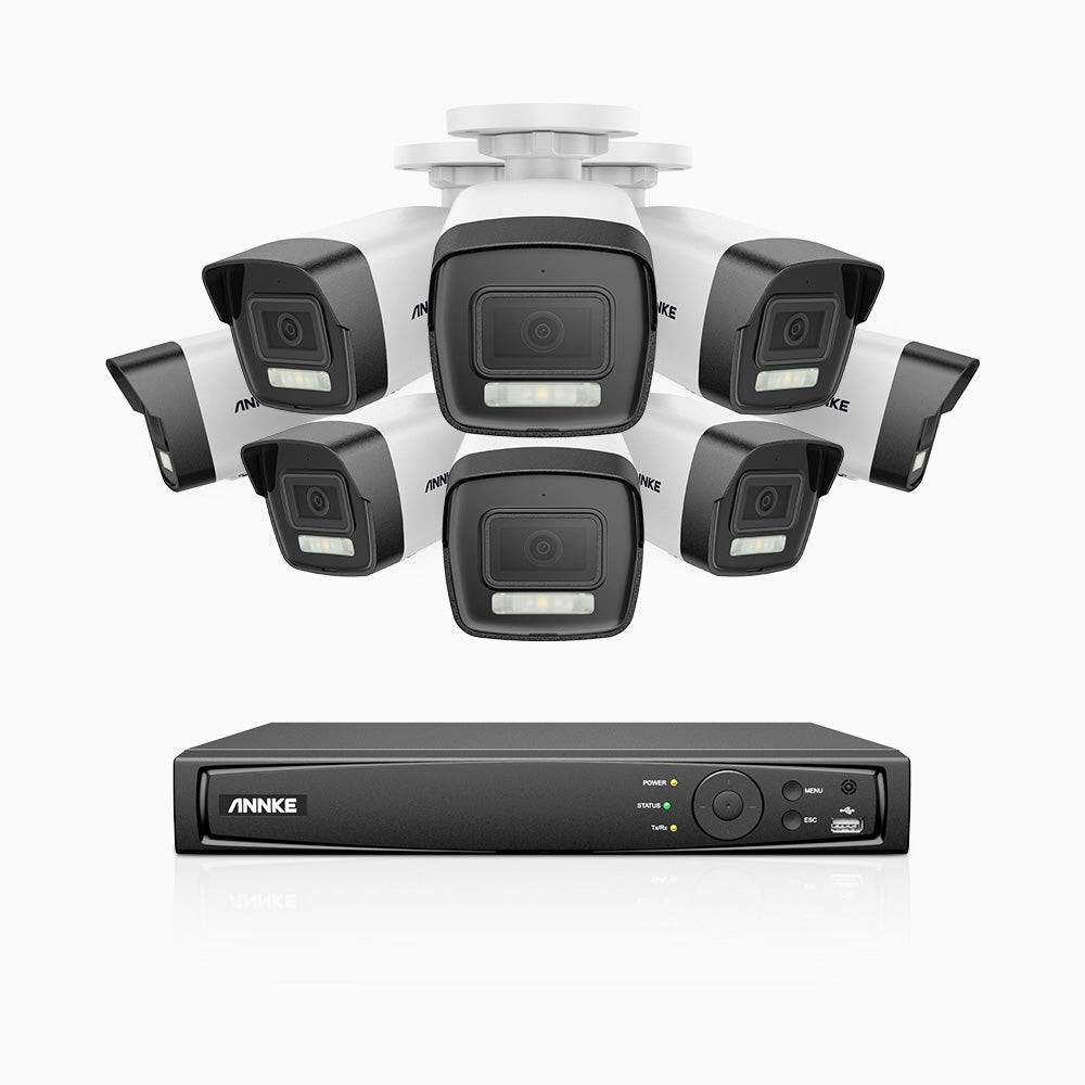 Annke H500P - 3K 16 Channel 8 Cameras PoE Security System, Color & IR Night Vision, 3072*1728 Resolution, f/1.6 Aperture (0.005 Lux), Human & Vehicle Detection, Built-in Microphone,IP67