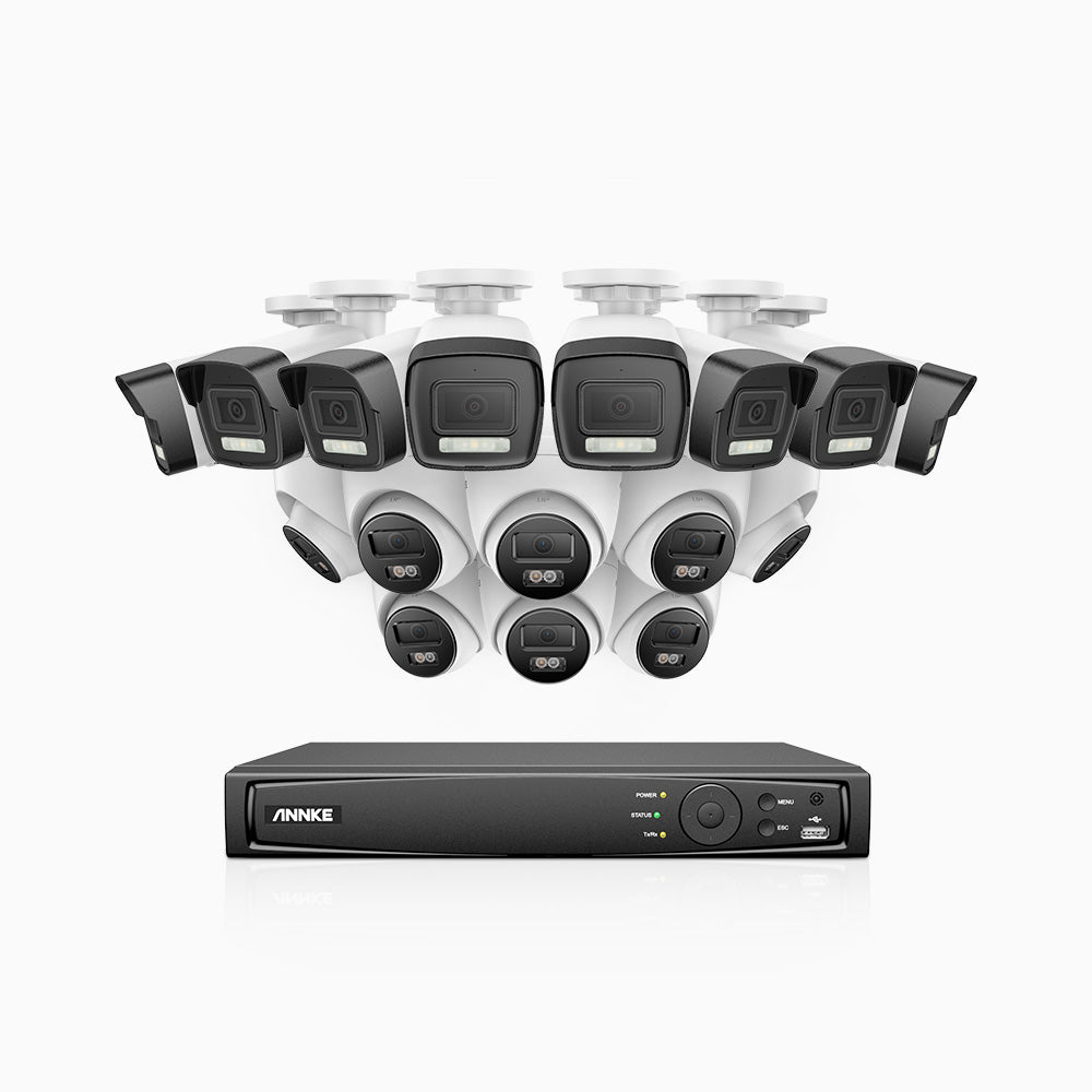 Annke H500P - 3K 16 Channel PoE Security System with 8 Bullet & 8 Turret Cameras, Color & IR Night Vision, 3072*1728 Resolution, f/1.6 Aperture (0.005 Lux), Human & Vehicle Detection, Built-in Microphone,IP67