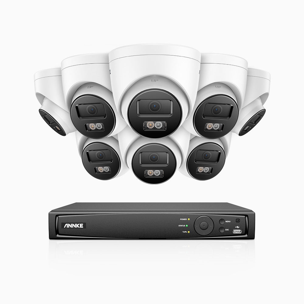 Annke H500P - 3K 16 Channel 8 Cameras PoE Security System, Color & IR Night Vision, 3072*1728 Resolution, f/1.6 Aperture (0.005 Lux), Human & Vehicle Detection, Built-in Microphone,IP67