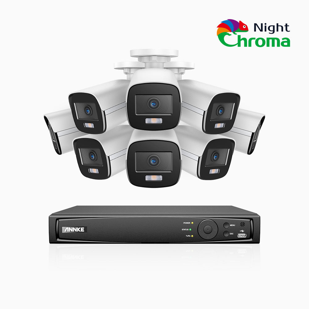 Annke NightChroma NCK500 - 3K 16 Channel 8 Cameras PoE Security System, Acme Color Night Vision, f/1.0 Super Aperture, Active Alignment, Built-in Microphone, IP67, All-Metal Housing