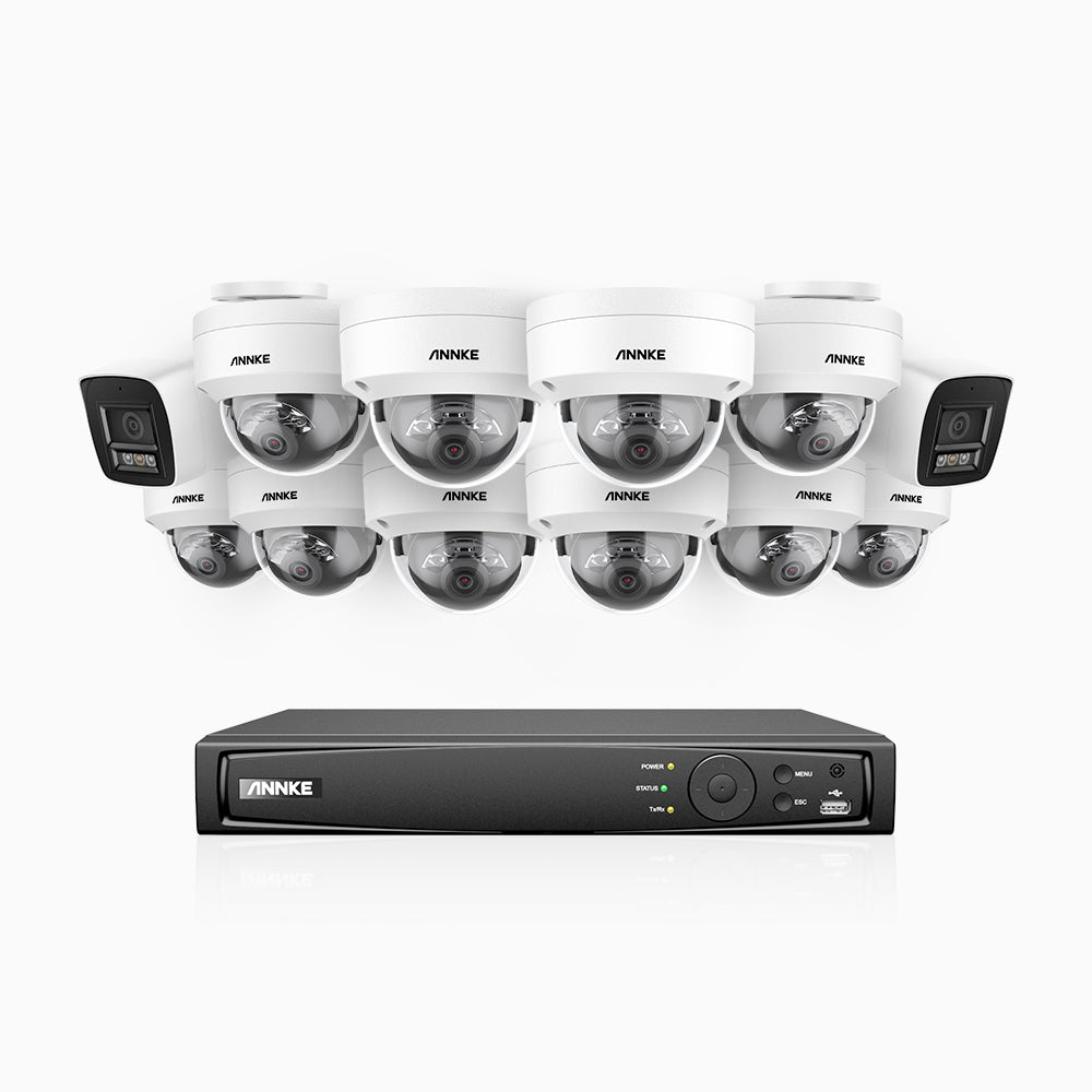Annke H800 - 4K 16 Channel PoE Security System with 2 Bullet & 10 Dome (IK10) Cameras, Vandal-Resistant, Human & Vehicle Detection, Color & IR Night Vision, Built-in Mic, RTSP Supported