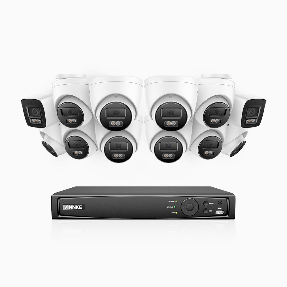 Annke H800 - 4K 16 Channel PoE Security System with 2 Bullet & 10 Turret Cameras, Human & Vehicle Detection, Color & IR Night Vision, Built-in Mic, RTSP Supported