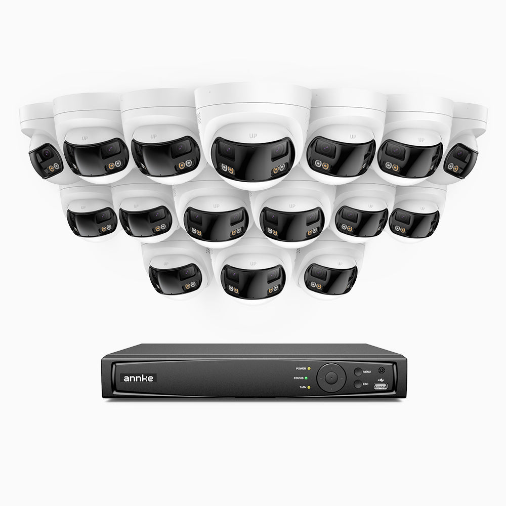 Annke FDH600 - 16 Channel PoE Security System with 16 Dual Lens Cameras, 6MP Resolution, 180° Panoramic View, Smart Dual Light Night Vision, Two-Way Audio, Active Siren & Alarm, Human & Vehicle Detection, IP67