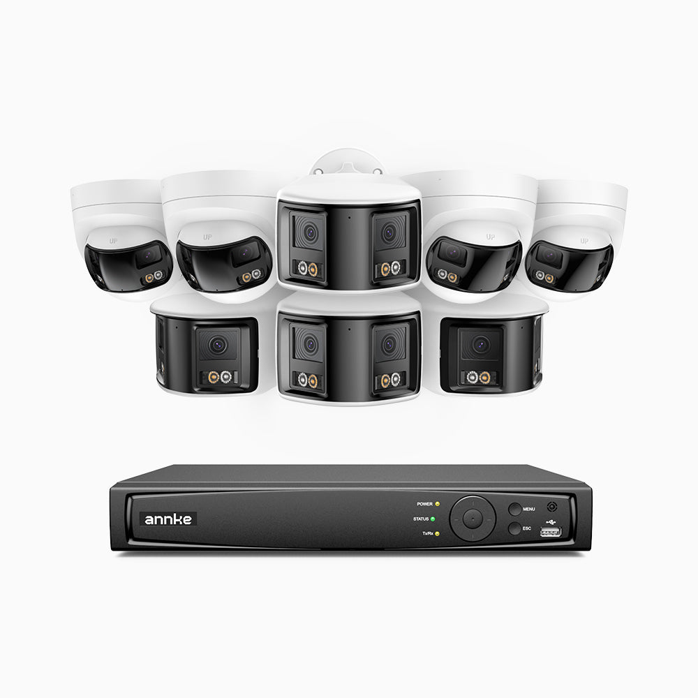 Annke FDH800 - 16 Channel PoE Security System with 4 Bullet & 4 Turret 8MP UHD Dual Lens Cameras, 180° Panoramic View, Smart Dual Light Night Vision, Two-Way Audio, Active Siren & Alarm, Human & Vehicle Detection, IP67