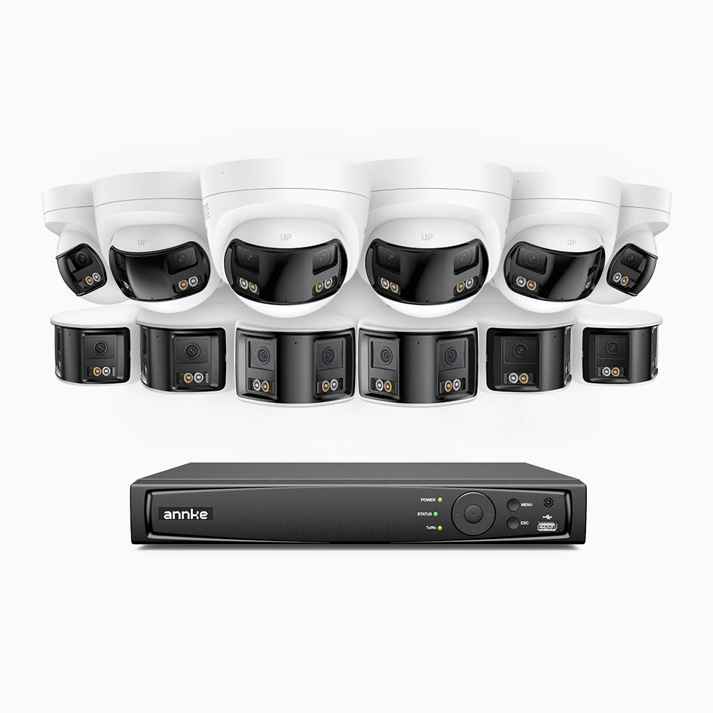 Annke FDH800 - 16 Channel PoE Security System with 6 Bullet & 6 Turret 8MP UHD Dual Lens Cameras, 180° Panoramic View, Smart Dual Light Night Vision, Two-Way Audio, Active Siren & Alarm, Human & Vehicle Detection, IP67