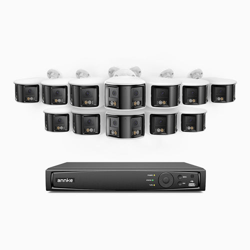 Annke FDH800 - 16 Channel PoE Security System with 12 X 8MP UHD Dual Lens Cameras, 180° Panoramic View, Smart Dual Light Night Vision, Two-Way Audio, Active Siren & Alarm, Human & Vehicle Detection, IP67