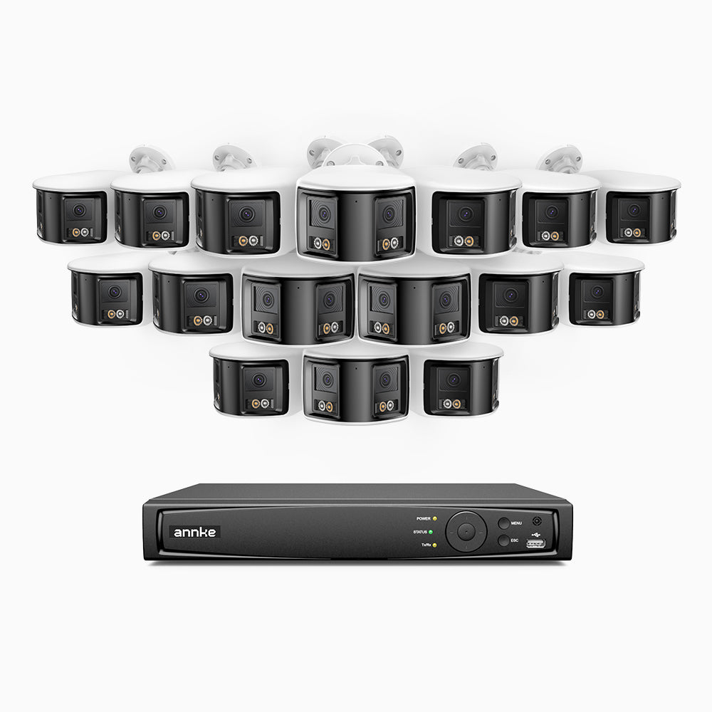 Annke FDH600 - 16 Channel PoE Security System with 16 Dual Lens Cameras, 6MP Resolution, 180° Panoramic View, Smart Dual Light Night Vision, Two-Way Audio, Active Siren & Alarm, Human & Vehicle Detection, IP67
