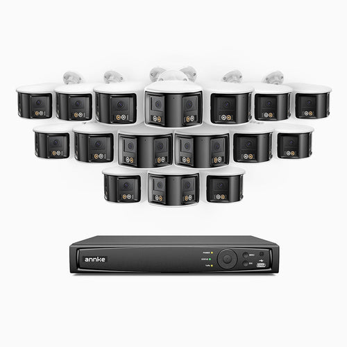 Annke FDH600 - 16 Channel PoE Security System with 16 Dual Lens Cameras, 6MP Resolution, 180° Panoramic View, Smart Dual Light Night Vision, Two-Way Audio, Active Siren & Alarm, Human & Vehicle Detection, IP67