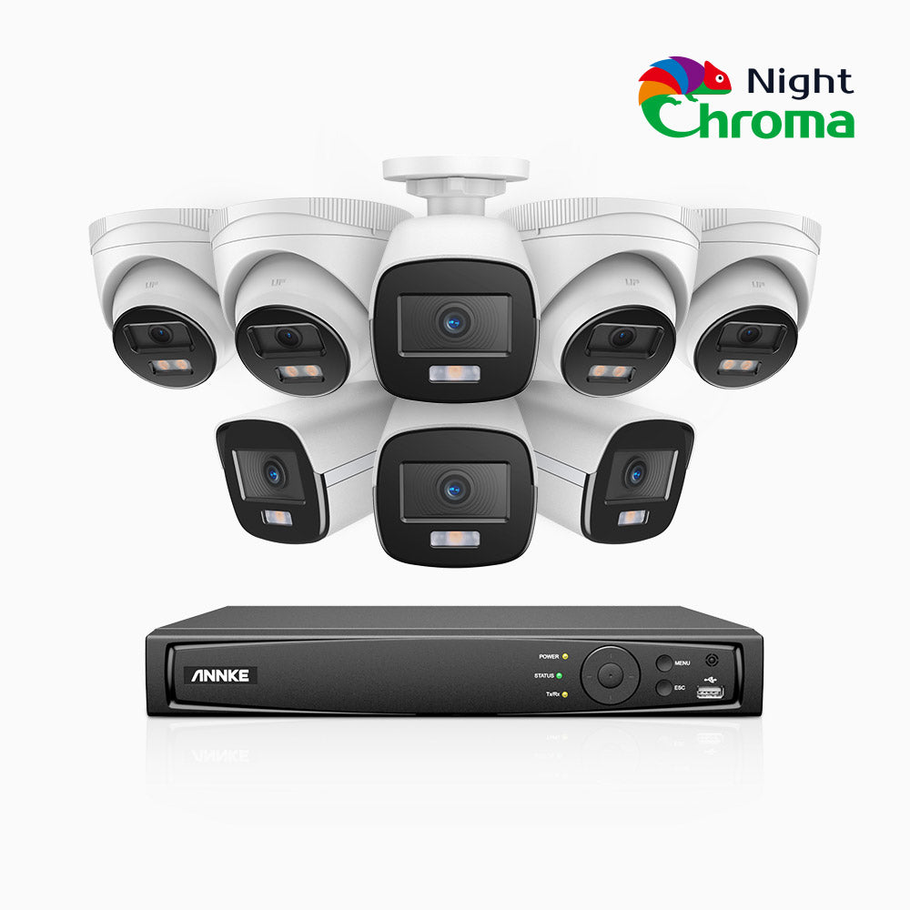 Annke NightChroma NCK500 - 3K 16 Channel PoE Security System with 4 Bullet & 4 Turret Cameras, Acme Color Night Vision, f/1.0 Super Aperture, Active Alignment, Built-in Microphone, IP67, All-Metal Housing