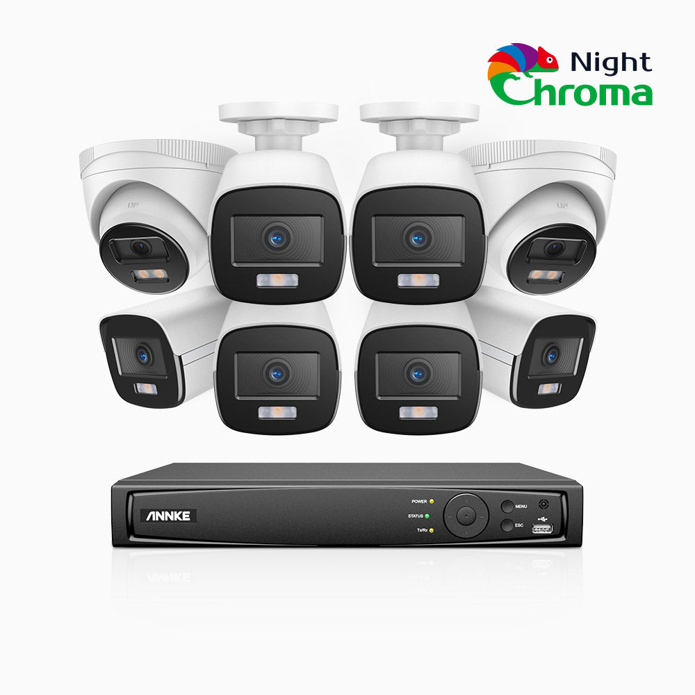 Annke NightChroma NCK500 - 3K 8 Channel PoE Security System with 6 Bullet & 2 Turret Cameras, Acme Color Night Vision, f/1.0 Super Aperture, Active Alignment, Built-in Microphone, IP67, All-Metal Housing