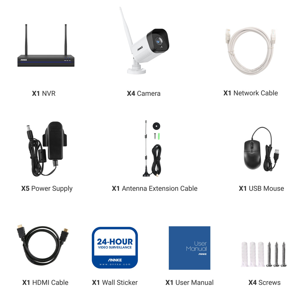 Annke WS300 – 2K Super HD 8 Channel 4 Cameras WiFi NVR Security System, Built-in Mic, Human Recognition, Works with Alexa