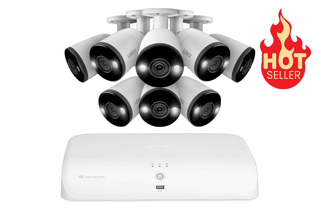 Lorex 4K 16 Camera Capable (8 Wired + 8 Fusion Wi-Fi ) 2TB Wired NVR System with Eight IP Smart Deterrence Bullet Cameras - Open Box