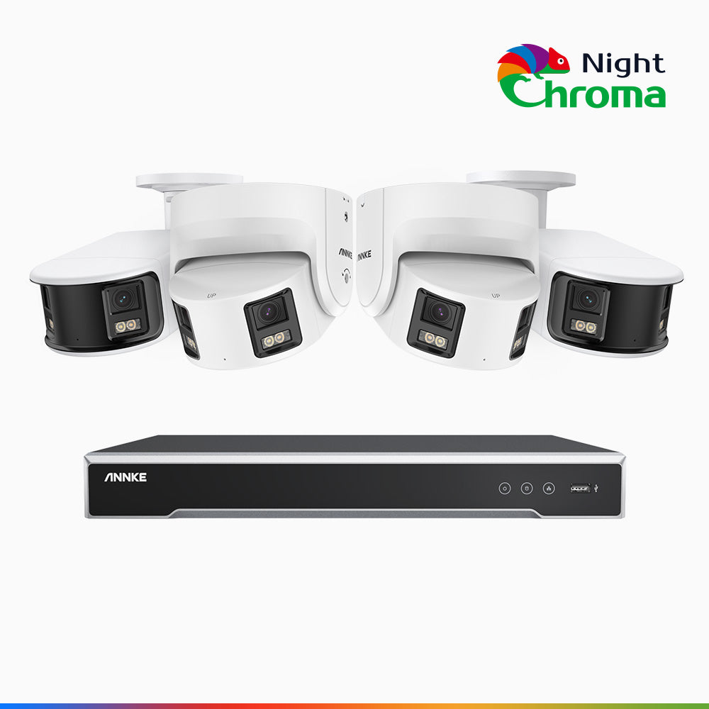 Annke NightChroma NDK800 – 4K 8 Channel Panoramic Dual Lens PoE Security System with 2 Bullet & 2 Turret Cameras, f/1.0 Super Aperture, Acme Color Night Vision, Active Siren and Strobe, Human & Vehicle Detection, Built-in Mic ,Two-Way Audio