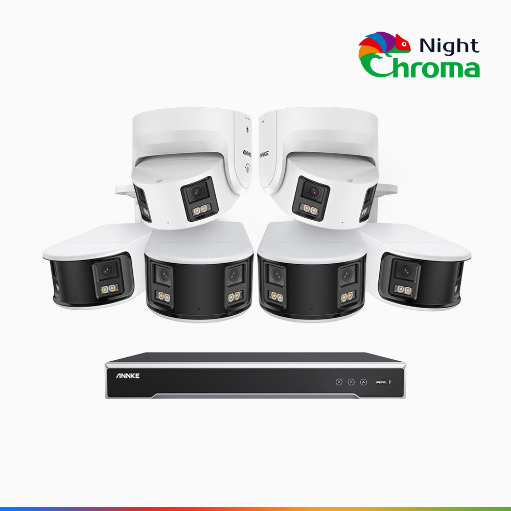 Annke NightChroma NDK800 – 4K 8 Channel Panoramic Dual Lens PoE Security System with 4 Bullet & 2 Turret Cameras, f/1.0 Super Aperture, Acme Color Night Vision, Active Siren and Strobe, Human & Vehicle Detection, Built-in Mic ,Two-Way Audio