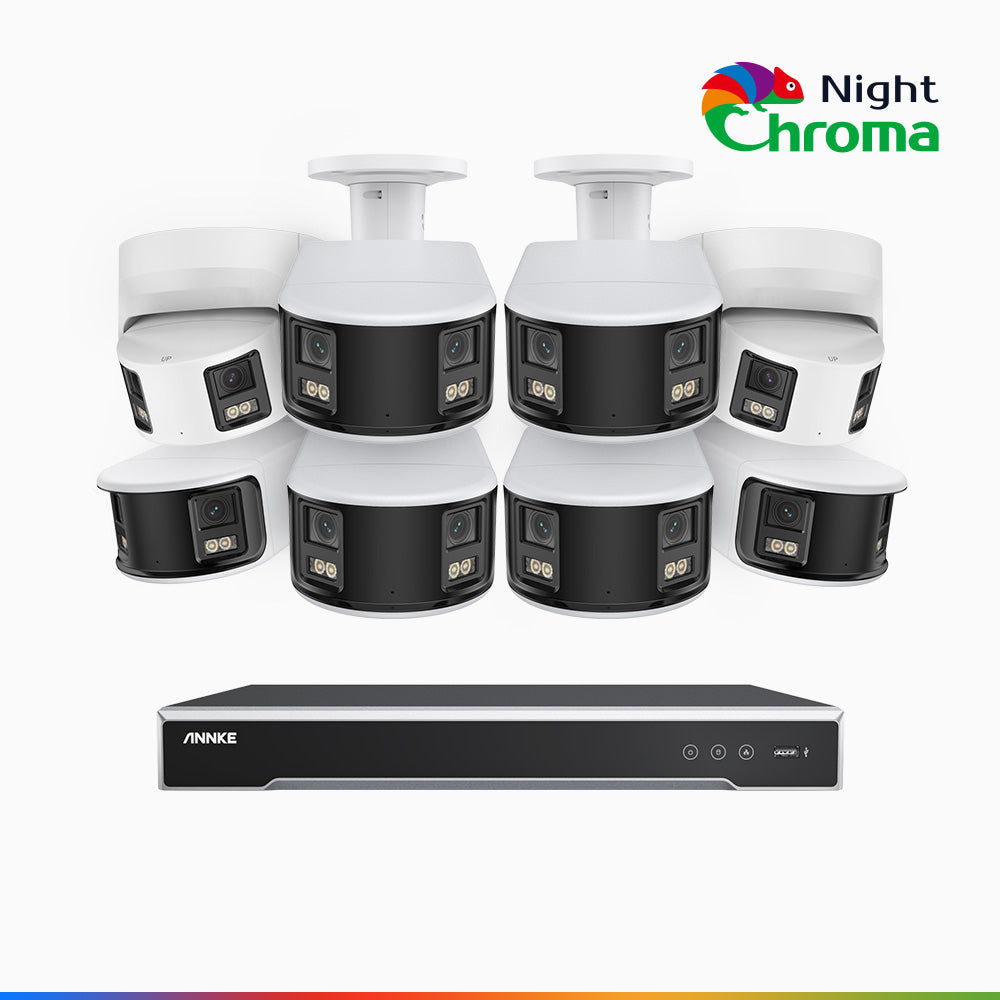 Annke NightChroma NDK800 – 4K 8 Channel Panoramic Dual Lens PoE Security System with 6 Bullet & 2 Turret Cameras, f/1.0 Super Aperture, Acme Color Night Vision, Active Siren and Strobe, Human & Vehicle Detection, Built-in Mic,Two-Way Audio