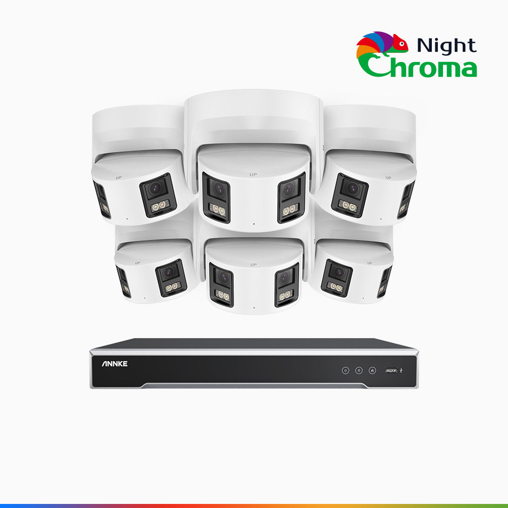 Annke NightChroma NDK800 – 4K 8 Channel 6 Panoramic Dual Lens Camera PoE Security System, f/1.0 Super Aperture, Acme Color Night Vision, Active Siren and Strobe, Human & Vehicle Detection, 2CH 4K Decoding Capability, Built-in Mic ,Two-Way Audio