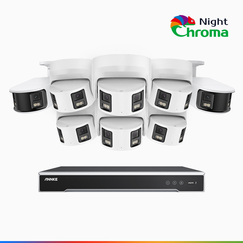 Annke NightChroma NDK800 – 4K 8 Channel Panoramic Dual Lens PoE Security System with 2 Bullet & 6 Turret Cameras, f/1.0 Super Aperture, Acme Color Night Vision, Active Siren and Strobe, Human & Vehicle Detection, Built-in Mic ,Two-Way Audio
