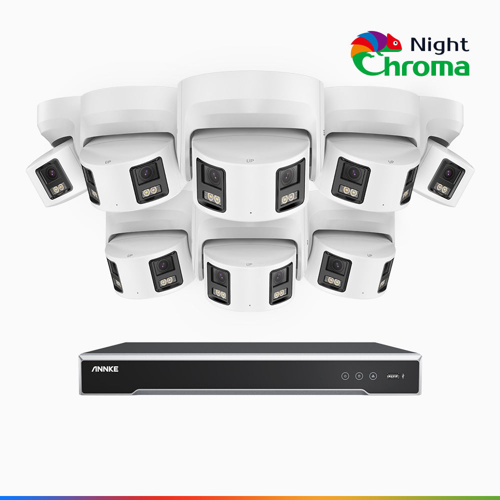 Annke NightChroma NDK800 – 4K 8 Channel 8 Panoramic Dual Lens Camera PoE Security System, f/1.0 Super Aperture, Acme Color Night Vision, Active Siren and Strobe, Human & Vehicle Detection, 2CH 4K Decoding Capability, Built-in Mic ,Two-Way Audio