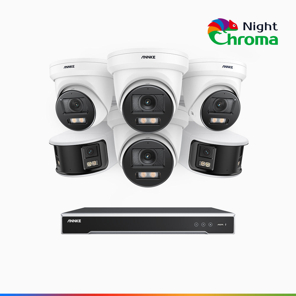 Annke NDCK800 - 8 Channel PoE NVR Security System with Four 4K Cameras & Two 4K Dual Lens Panoramic Camera, f/1.0 Super Aperture, Acme Color Night Vision, Human & Vehicle Detection, Built-in Microphone