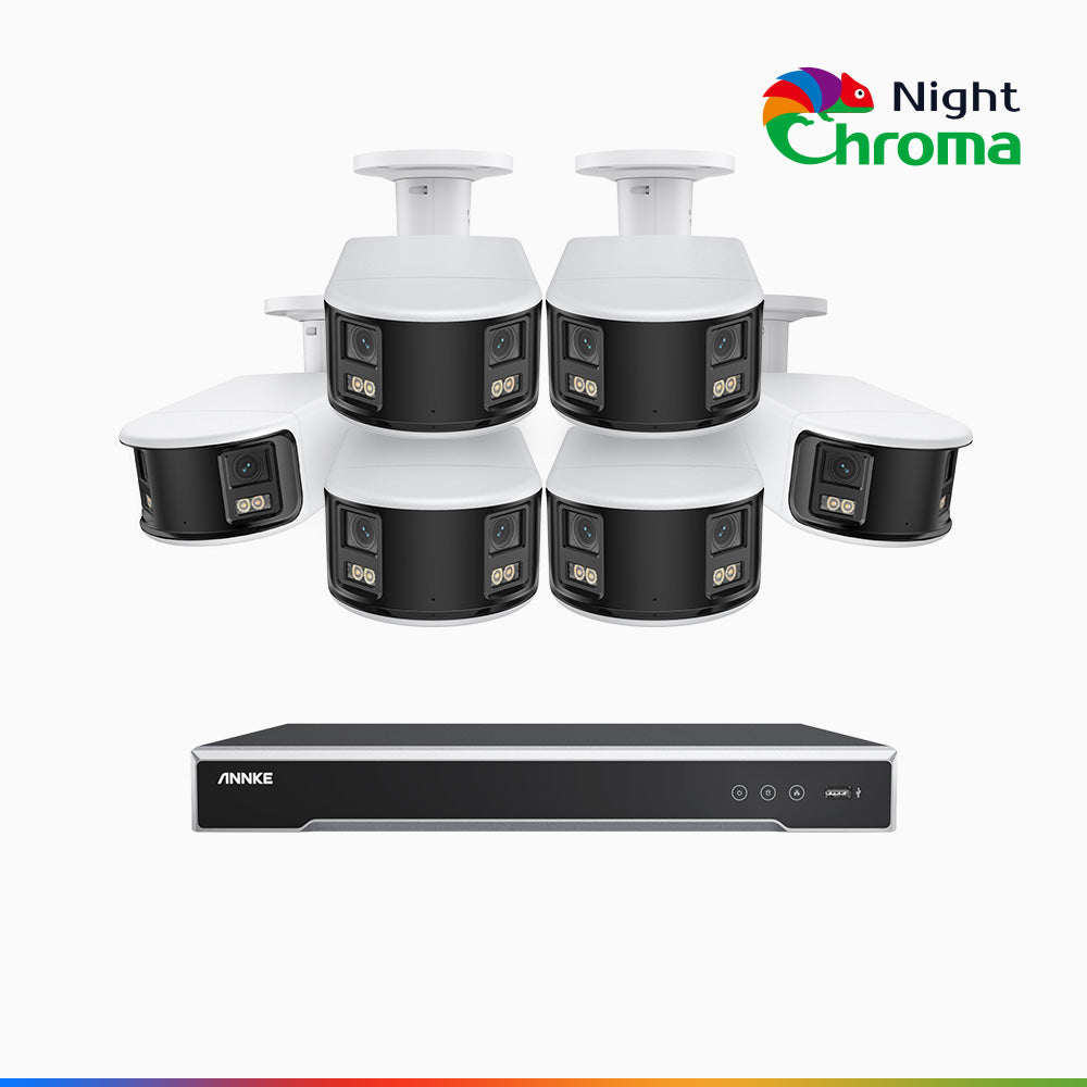 Annke NightChroma NDK800 – 4K 8 Channel 6 Panoramic Dual Lens Camera PoE Security System, f/1.0 Super Aperture, Acme Color Night Vision, Active Siren and Strobe, Human & Vehicle Detection, 2CH 4K Decoding Capability, Built-in Mic ,Two-Way Audio